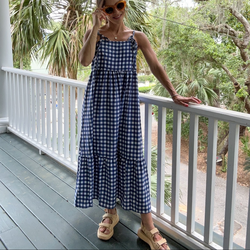 Amazon Blue and White Gingham Midi Sundress